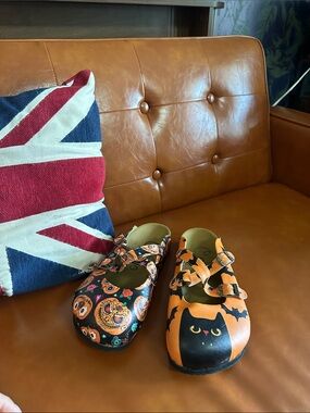 Calceo  Halloween Cat & Pumpkin Mary Jane Jack o lantern mules